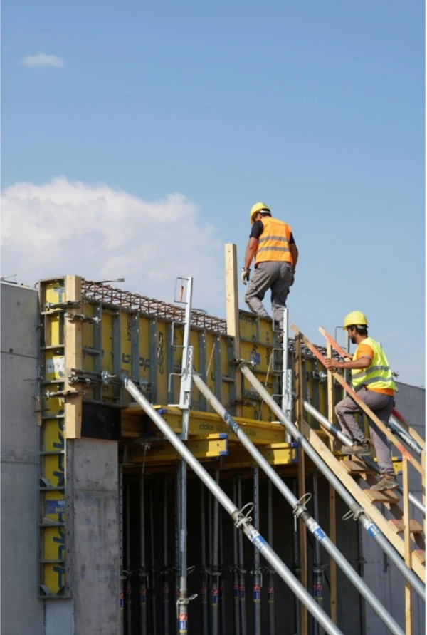 Commercial construction site with workers