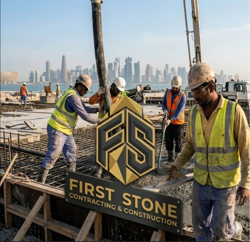 Industrial construction with First Stone branding