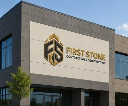 First Stone signage on a modern building facade